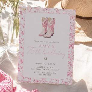 Invitación Botas vaqueras florales para cumpleaños 25 Rosa va