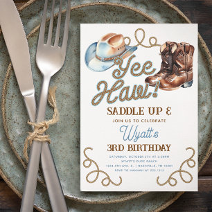 Invitación Botas Vaqueras Lindas Azul Yee Haw Rodeo Cumpleaño