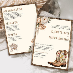Invitación Botas vaqueras occidentales florales rústicas Códi