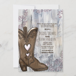 Invitación Botas vaqueras rosadas rústicas lindas para fiesta