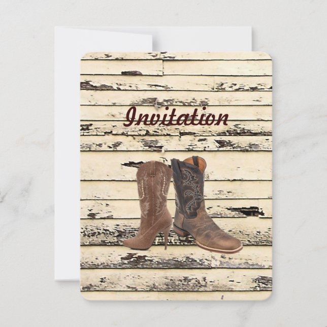 Invitación Botas vaqueras rústicas Boda campestre occidental (Anverso)