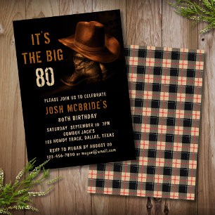 Invitación Botas Vaqueras Rusticas para Cumpleaños 80