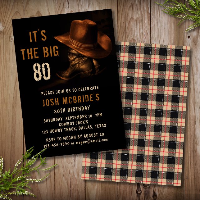 Invitación Botas Vaqueras Rusticas para Cumpleaños 80 (Subido por el creador)