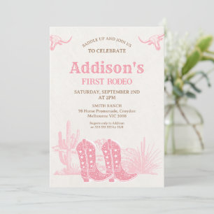Invitación Botas Vaqueras Rústicas Primer Rodeo Cumpleaños 1