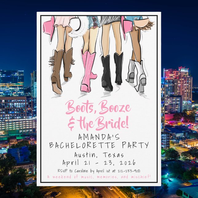 Invitación Botas y amigas para despedida de soltera en Austin (Subido por el creador)