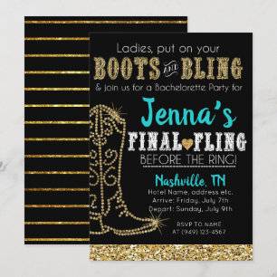 Invitación Botas y brillo Country Western fiesta de Nashville