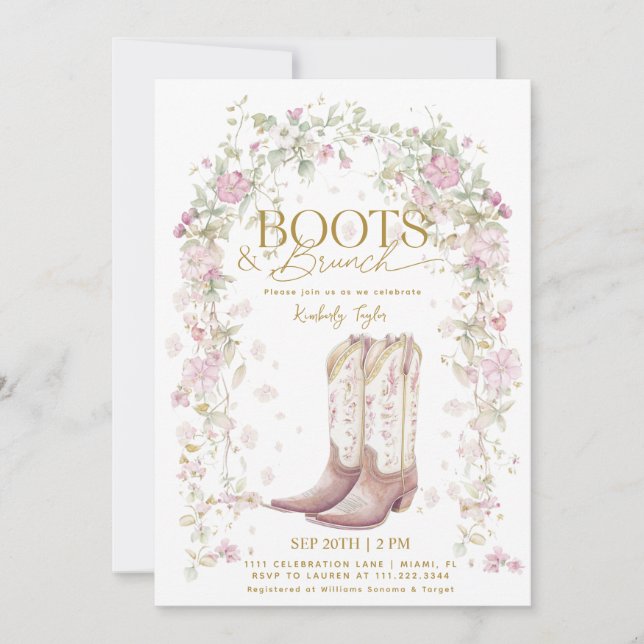 Invitación Botas y Brunch Arco de Flores Silvestres Despedida (Anverso)