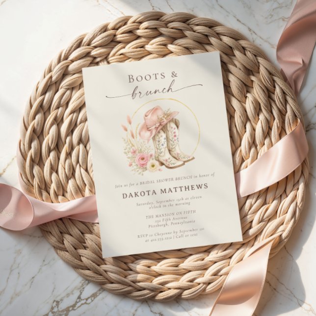 Invitación Botas y Brunch Despedida de Soltera Floral Western (Boots and Brunch Western Floral Bridal Shower Invitation)