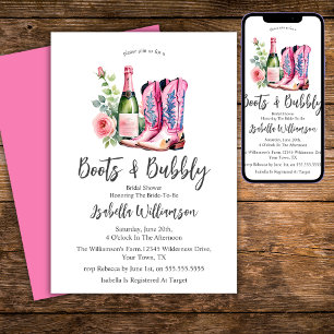 Invitación Botas y Burbujas Fiesta de Despedida de Soltera Ro