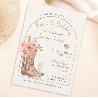 Invitación Botas y Burbujas Fiesta de Despedida de Soltera Va