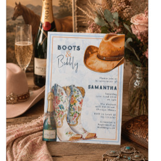 Invitación Botas y Burbujas Toile Occidental para Despedida d