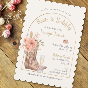 Invitación Botas y burbujas Zapatos de vaquero florales para