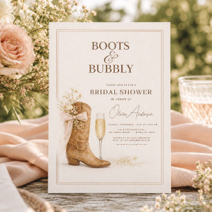 Invitación Botas y Espumoso Arco Floral Despedida de Soltera