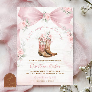 Invitación Botas y lazos de coqueta con lazo rosa Baby Shower