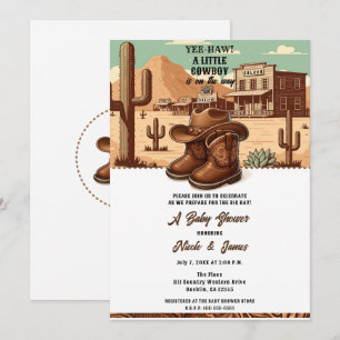 Invitación Botas y sombrero de vaquero country Lil Cowboy par