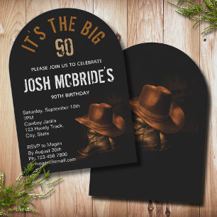 Invitación Botas y sombrero de vaquero para el 90 cumpleaños