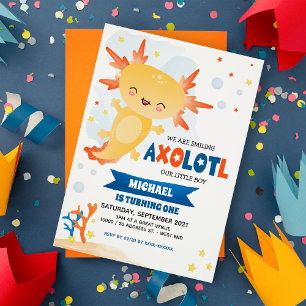 Invitación Bote Axolotl de oro Cumpleaños