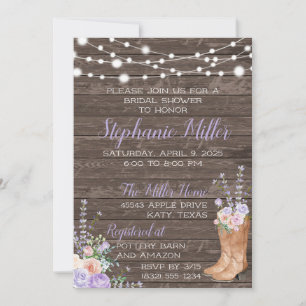 Invitación Bote de Cowboy Floral Lilac Lavendar Country