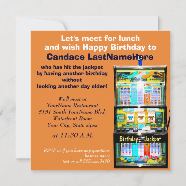 Invitación Bote de la Máquina Tragaperras de Luncheon de cump (Anverso)