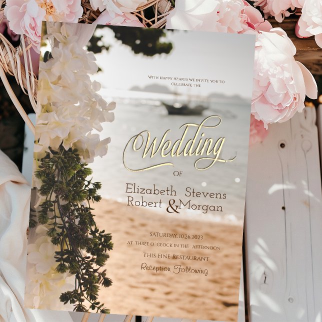 Invitación Bote de Vela Flores Chic Boda de Playa (Subido por el creador)
