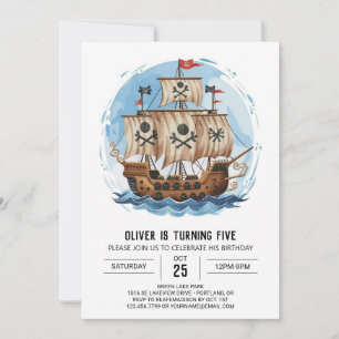 Invitación Bote imprimible Jolly Roger Pirate Cumpleaños