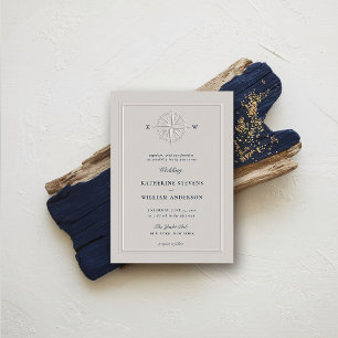 Invitación Bote Náutico Rosa de brújula Boda Formal Elegante