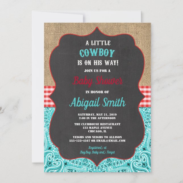 Invitación Bote verde azulado rojo burlap rústico bebé (Anverso)