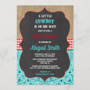 Invitación Bote verde azulado rojo burlap rústico bebé