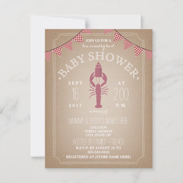 Invitación Botella Baby Shower de Chica de caldera de bajo ni (Anverso)