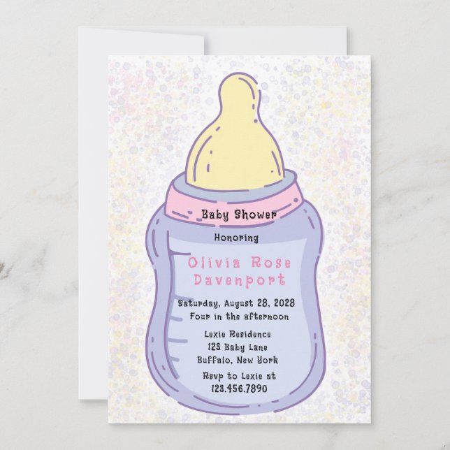 Invitación Botella de bebé de Cute Pastel Baby Shower (Anverso)