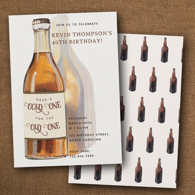 Invitación Botella de cerveza divertida para cumpleaños (Funny Beer Bottle Cold One Old One Birthday Party Invitation)