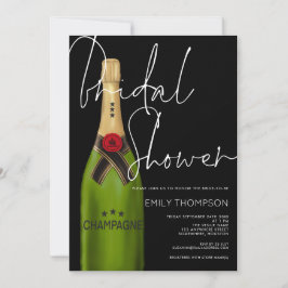 Invitación Botella de champán Guión blanco Ducha de novia neg
