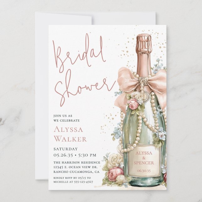 Invitación Botella de champán para despedida de soltera (Anverso)