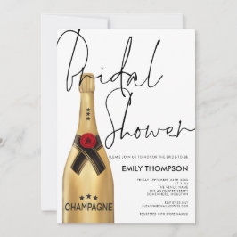 Invitación Botella de champán Script Gold Bridal Shower