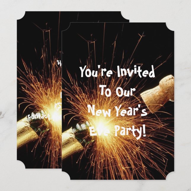 Invitación botella de champaña Nochevieja (Anverso / Reverso)