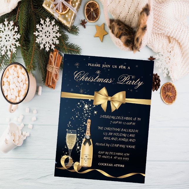 Invitación Botella de copa de champán, fiesta de Navidad con  (Subido por el creador)