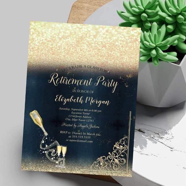 Invitación Botella de copa de vino brillo Jubilación  (Subido por el creador)