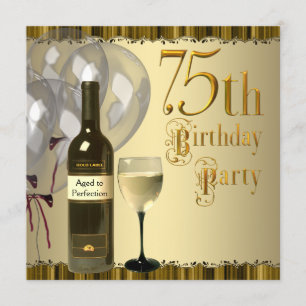 Invitación Botella de copa de vino dorado Fiesta de cumpleaño