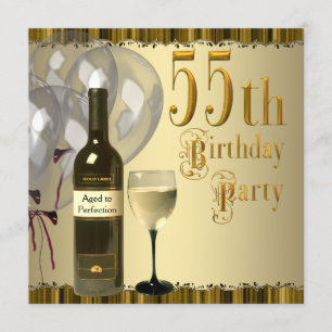 Invitación Botella de copa de vino dorado Fiesta de cumpleaño