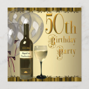 Invitación Botella de copa de vino dorado Fiesta de cumpleaño