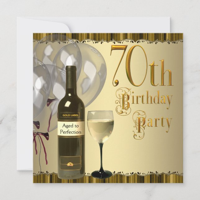 Invitación Botella de copa de vino dorado Fiesta de cumpleaño (Anverso)