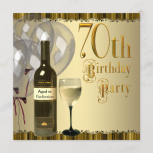 Invitación Botella de copa de vino dorado Fiesta de cumpleaño