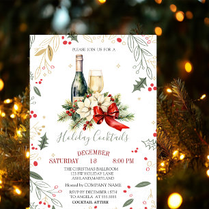 Invitación Botella de copa de vino Poinsettia Bow Company Nav
