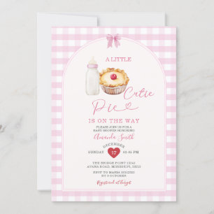 Invitación Botella de leche Cutie Pie Rosa Gingham Baby Showe