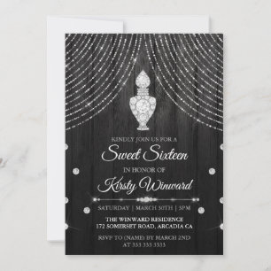 Invitación Botella de perfume de diamante negro plateado Swee