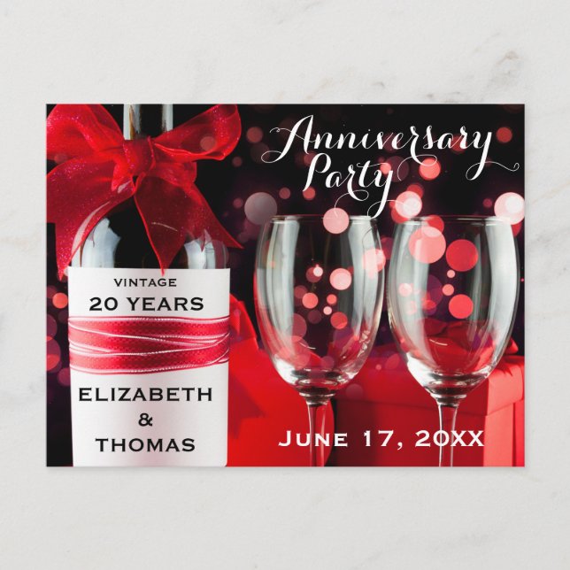 Invitación Botella de postal Fiesta de aniversario y gafas (Anverso)