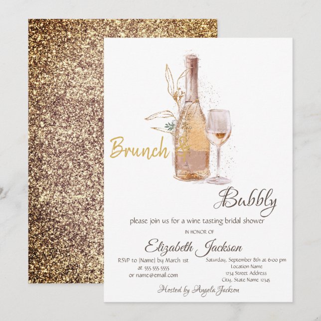 Invitación Botella de Vidrio, Bridal Shower con Brillo (Anverso / Reverso)
