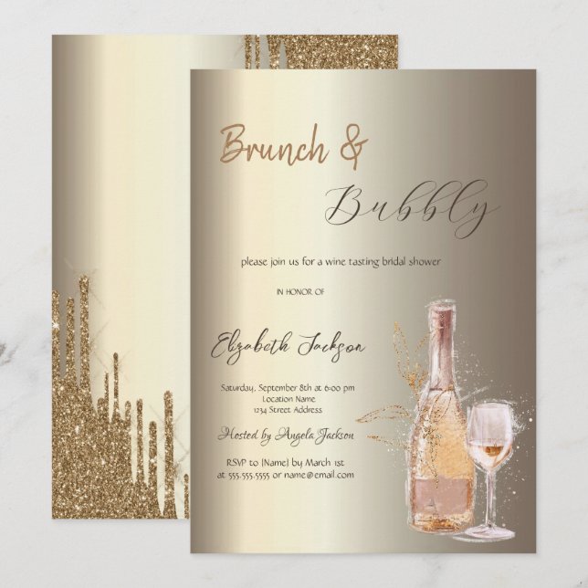 Invitación Botella de Vidrio de Vino Champán para Despedida d (Anverso / Reverso)