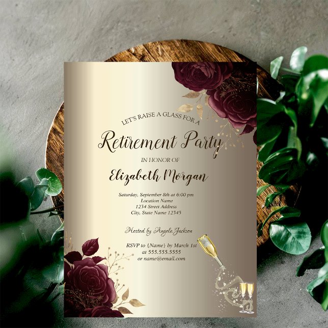Invitación Botella de vidrio, Rosas de Borgoña Retirada de Ch (Subido por el creador)