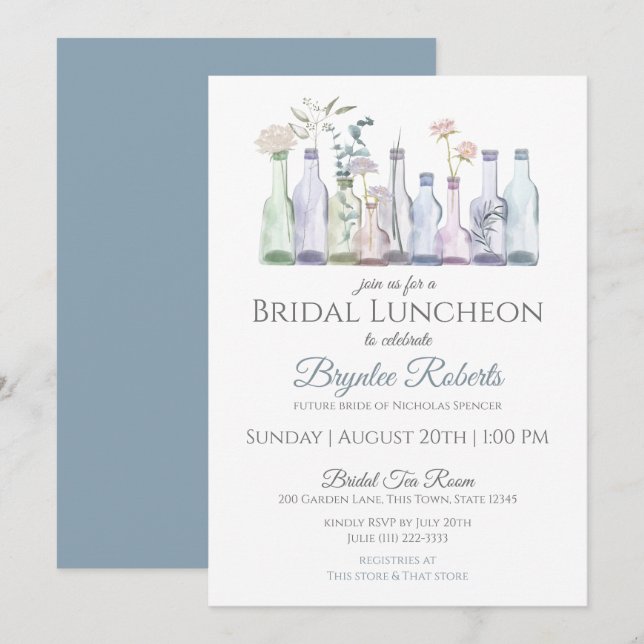 Invitación Botella de vidrio Vases Bridal Luncheon (Anverso / Reverso)